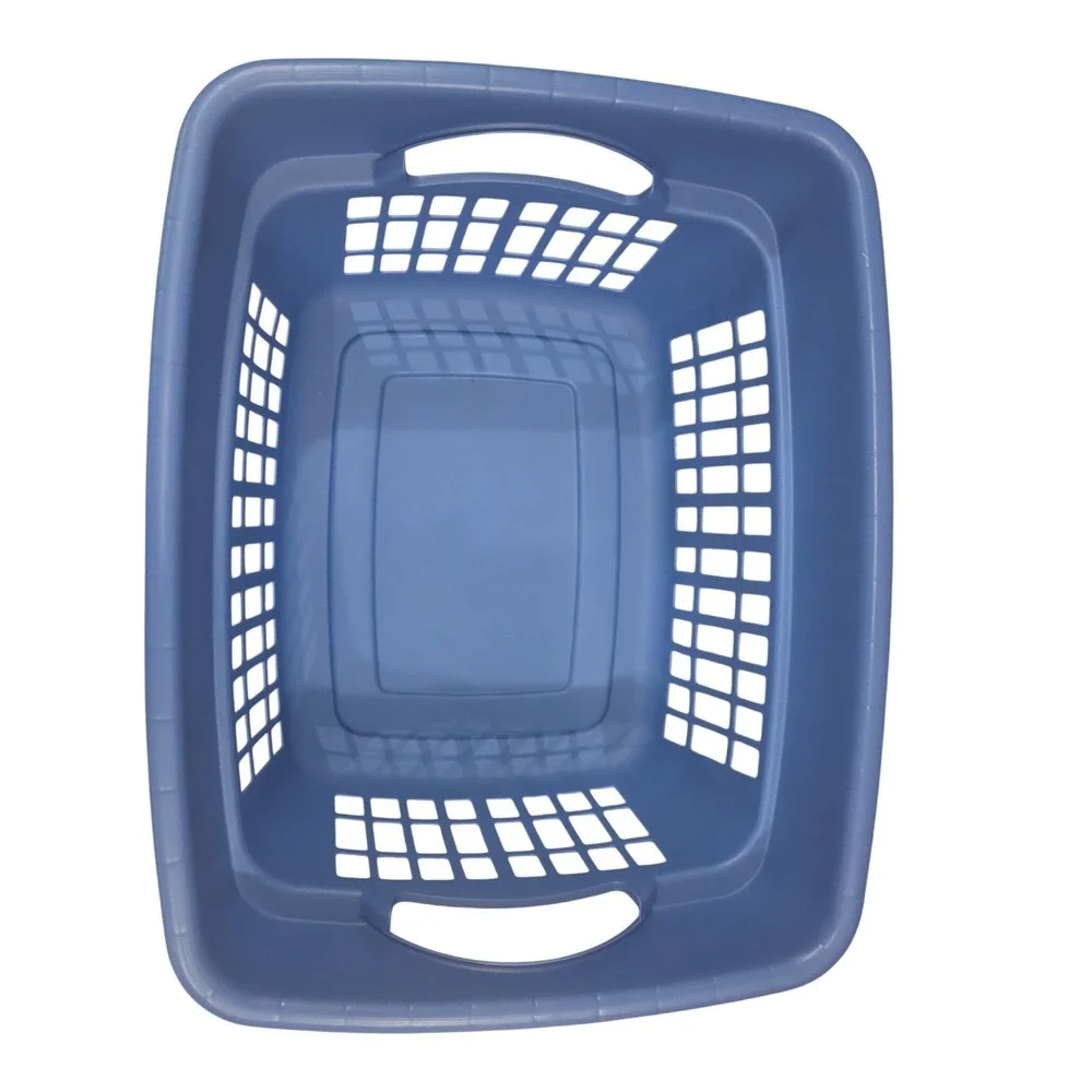 Vintage Rubbermaid 2874 Blue Easy Carry Plastic Vented Laundry Basket Handles